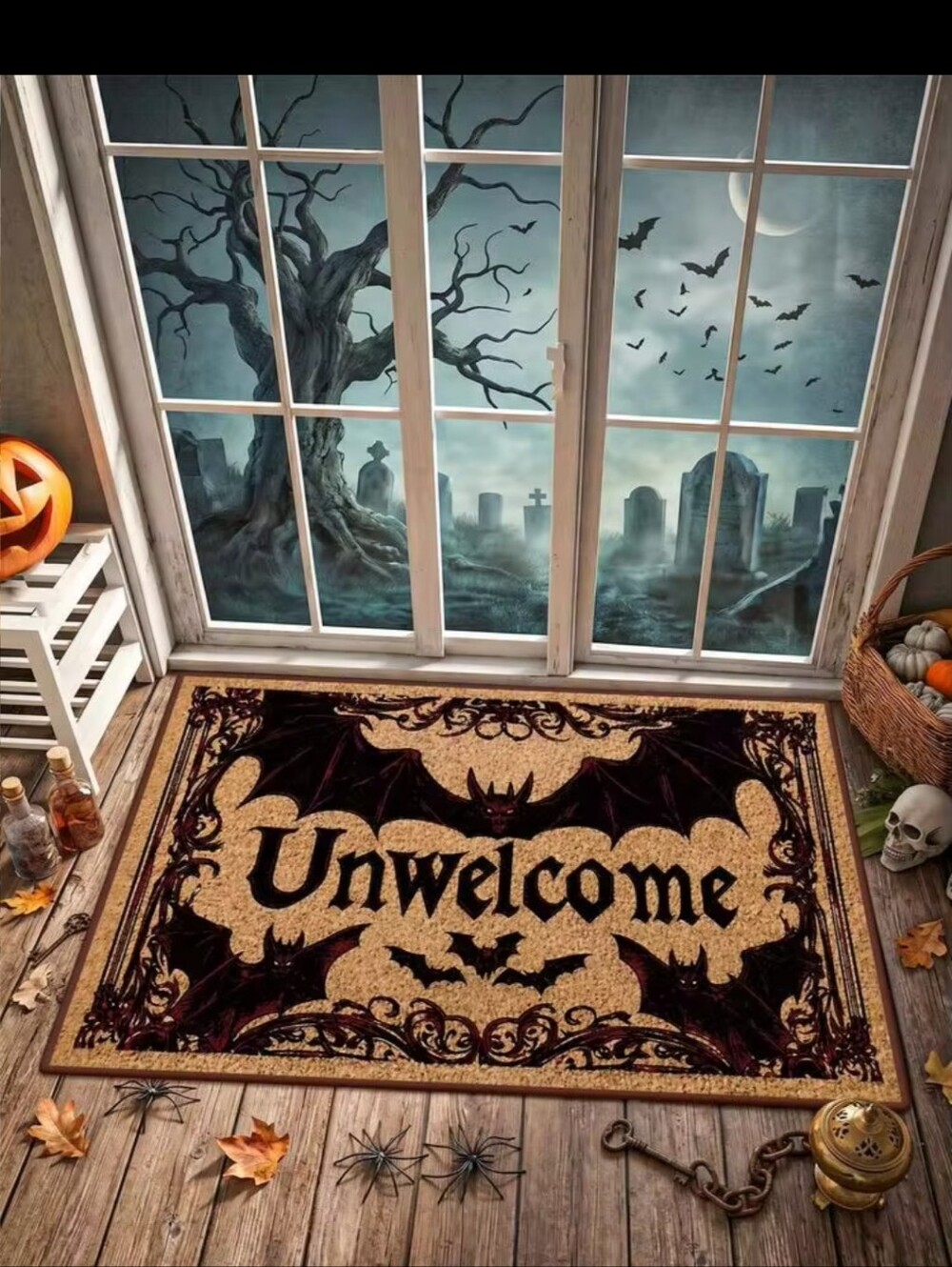 NWT Unwelcome Funny Bat Halloween Fall Welcome Doormat - Picture 9 of 10
